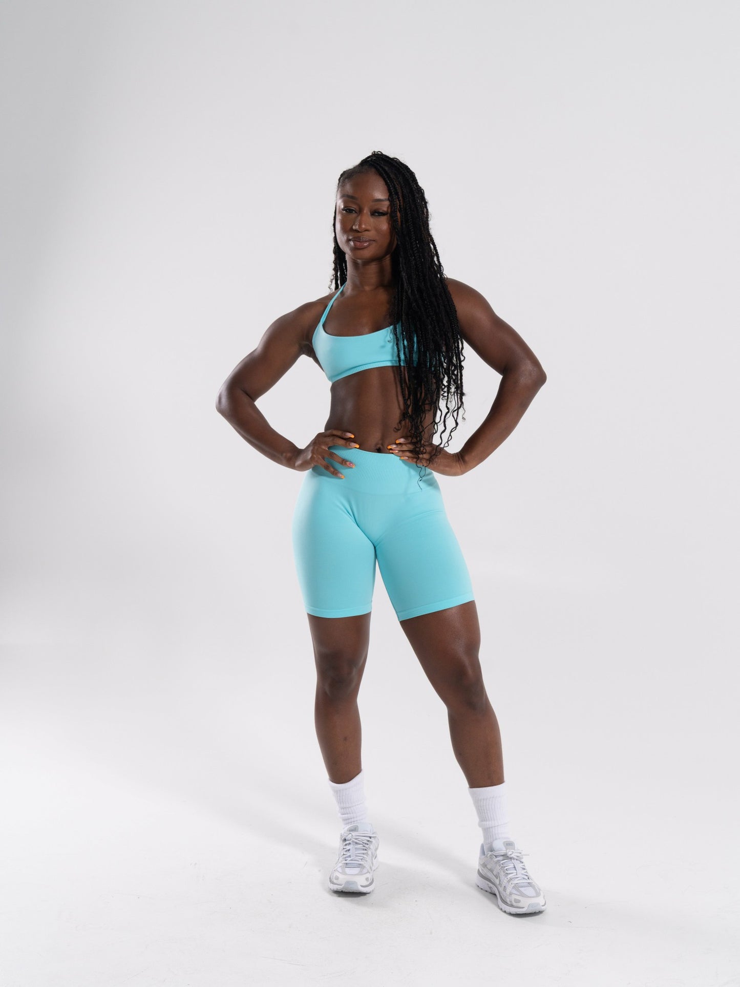 Pump Mid Rise Biker Short - Aqua Blue | Alphalete