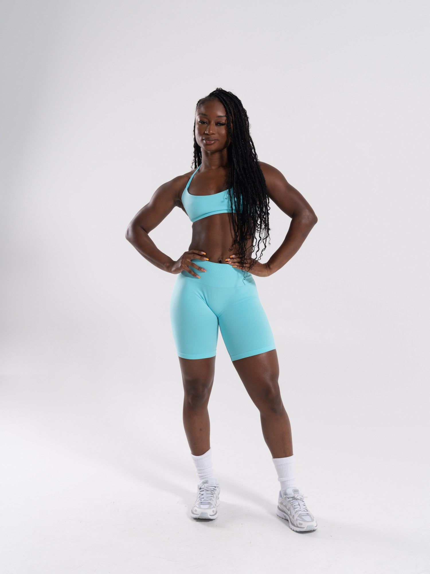 Pump Mid Rise Biker Short - Aqua Blue | Alphalete