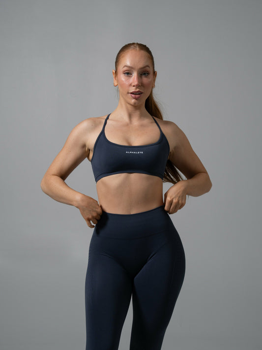 Amplify Open Back Bra - Dusty Navy - Best Sports Bra | Alphalete
