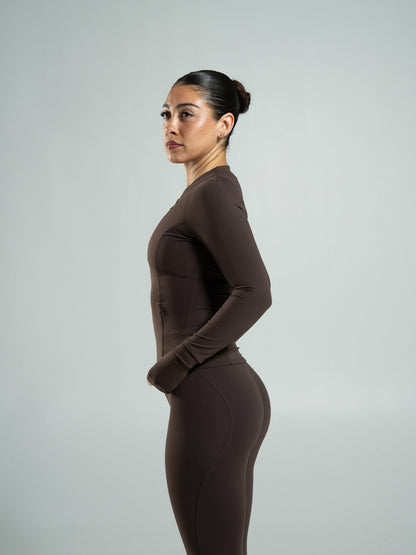 Aura Sculpt Jacket Long - Walnut | Alphalete