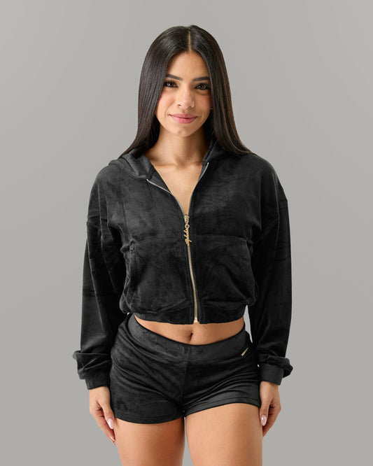Velour Zip Hoodie - Black - Workout Clothes For Women | Alphalete
