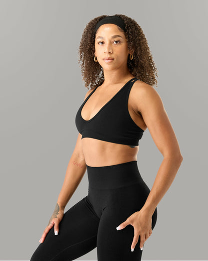 Amplify Deep V Bra - Black - Best Sports Bra | Alphalete