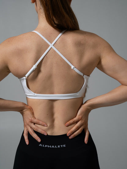 Amplify Open Back Bra - White - Best Sports Bra | Alphalete