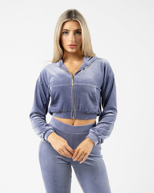 Velour Zip Hoodie - Dusty Blue - Workout Clothes For Women | Alphalete