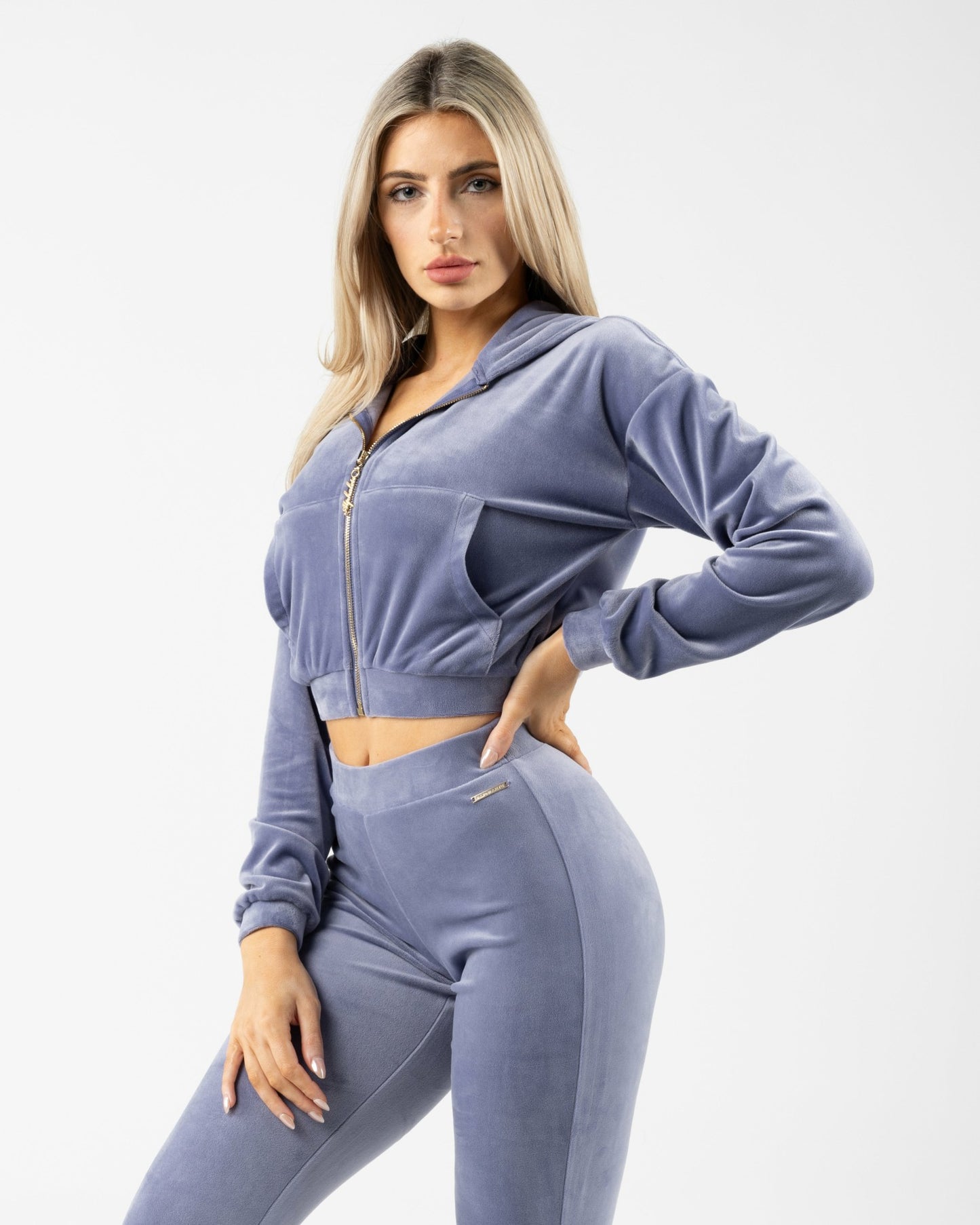 Velour Zip Hoodie - Dusty Blue - Workout Clothes For Women | Alphalete