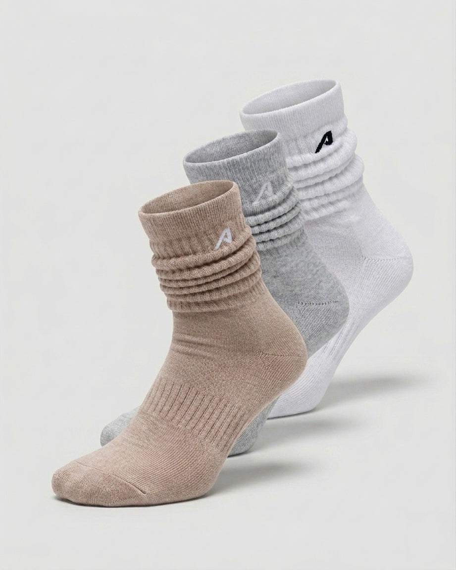 Scrunch Sock 3pk - White / Wheat / Heather Grey | Alphalete