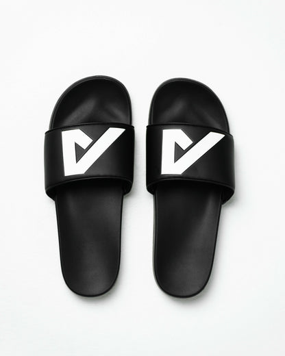 Alpha Slides - Black / White - Workout Clothes | Alphalete