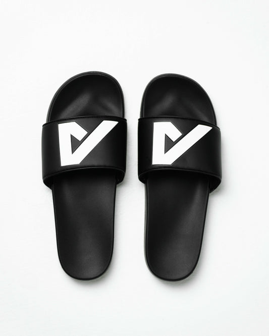 Alpha Slides - Black / White - Workout Clothes | Alphalete