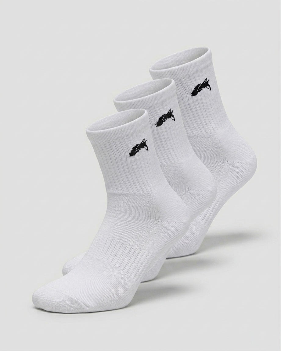 Elite Wolf Head Crew Sock 3pk - White - Running Socks | Alphalete