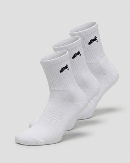 Elite Wolf Head Crew Sock 3pk - White - Running Socks | Alphalete