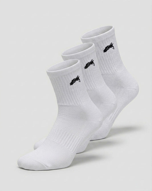 Elite Wolf Head Crew Sock 3pk - White - Running Socks | Alphalete