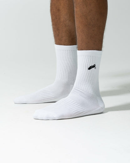 Elite Wolf Head Crew Sock 3pk - White - Running Socks | Alphalete