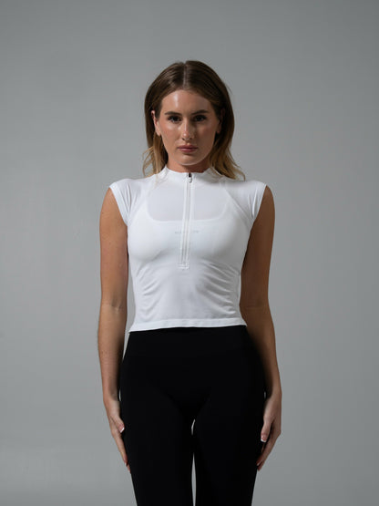 Zip Muscle Tank - White - Workout Clothes For Women | Alphalete