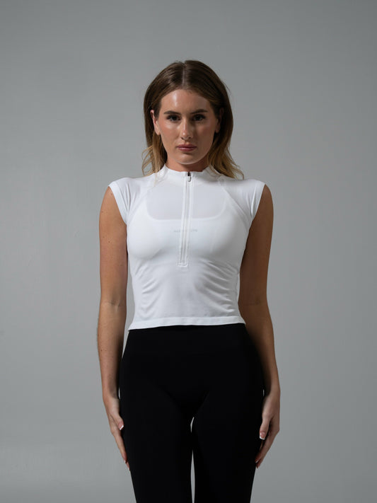 Zip Muscle Tank - White - Workout Clothes For Women | Alphalete