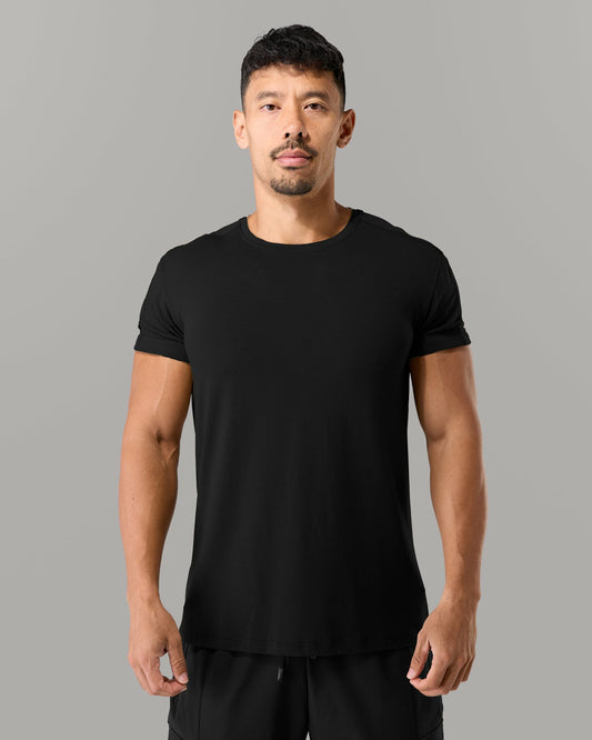Rolled Muscle Tee - Black - Mens Workout Tee | Alphalete