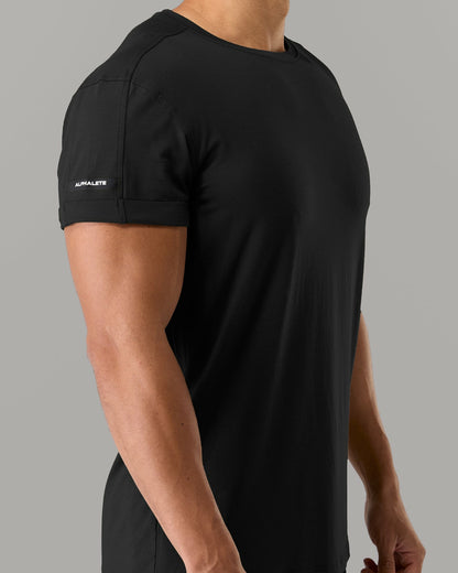 Rolled Muscle Tee - Black - Mens Workout Tee | Alphalete
