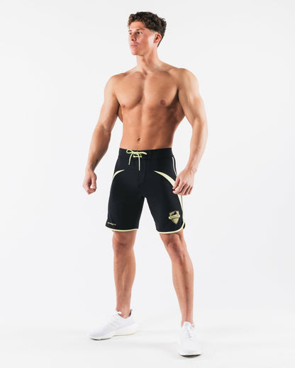 Crescent Boardshort - Black Lime - Men's Athletic Shorts | Alphalete