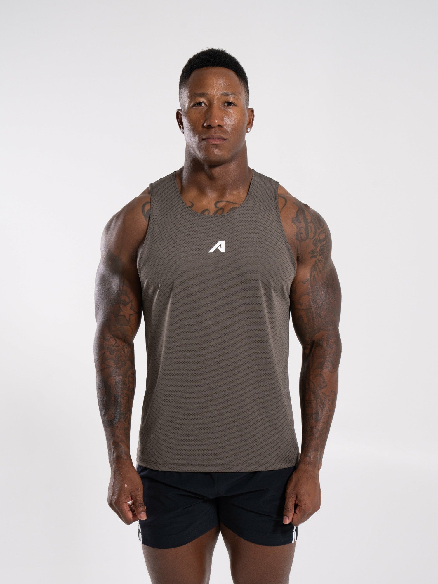 Base Cutoff - Khaki - Mens Workout Tee | Alphalete