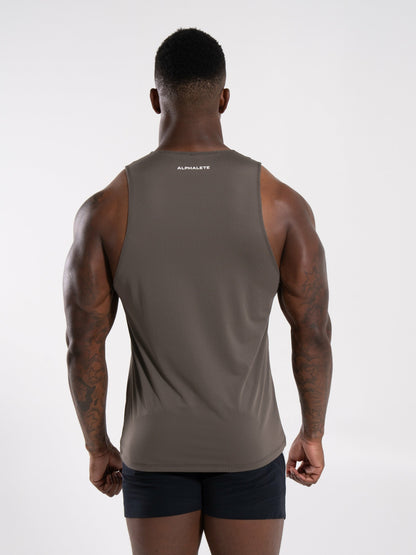 Base Cutoff - Khaki - Mens Workout Tee | Alphalete