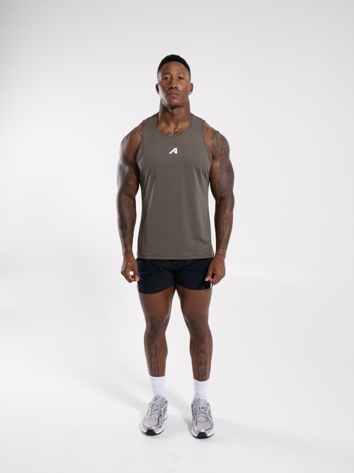 Base Cutoff - Khaki - Mens Workout Tee | Alphalete
