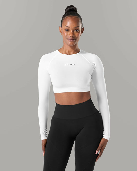 Amplify LS - White - Workout Clothes | Alphalete