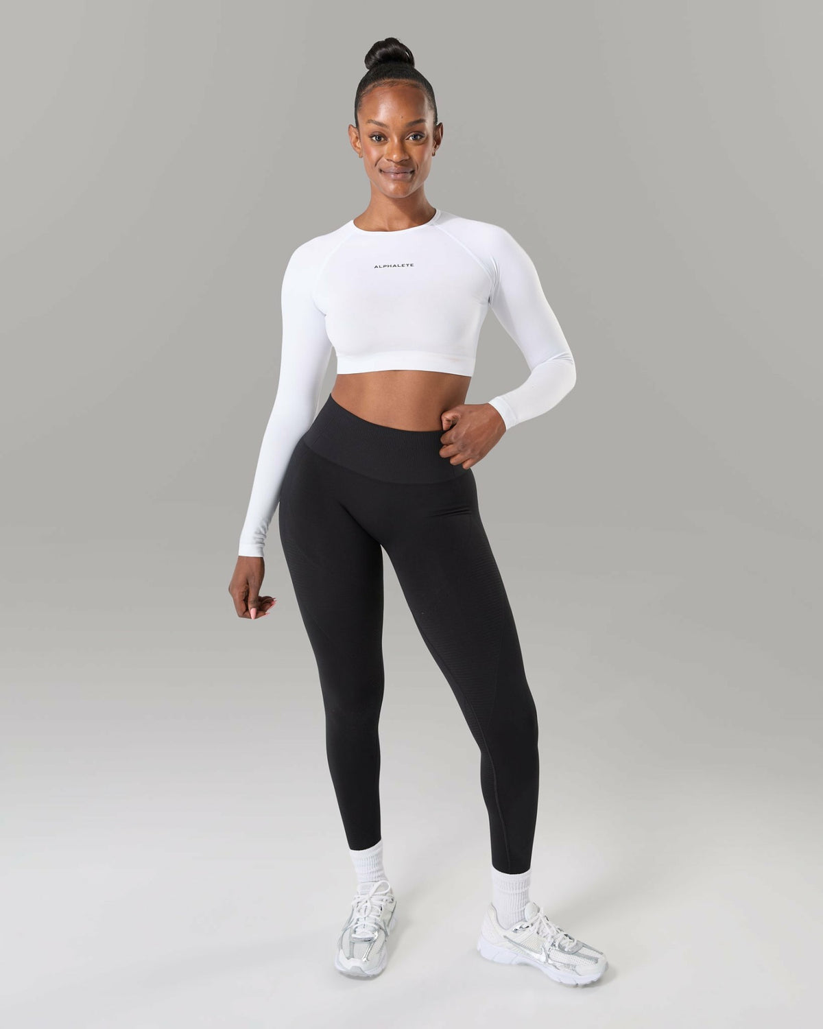 Amplify LS - White - Workout Clothes | Alphalete