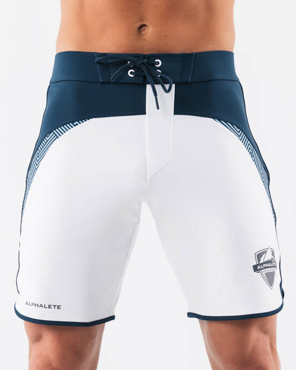 Crescent Boardshort - White Navy - Men's Athletic Shorts | Alphalete