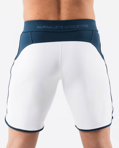 Crescent Boardshort - White Navy - Men's Athletic Shorts | Alphalete