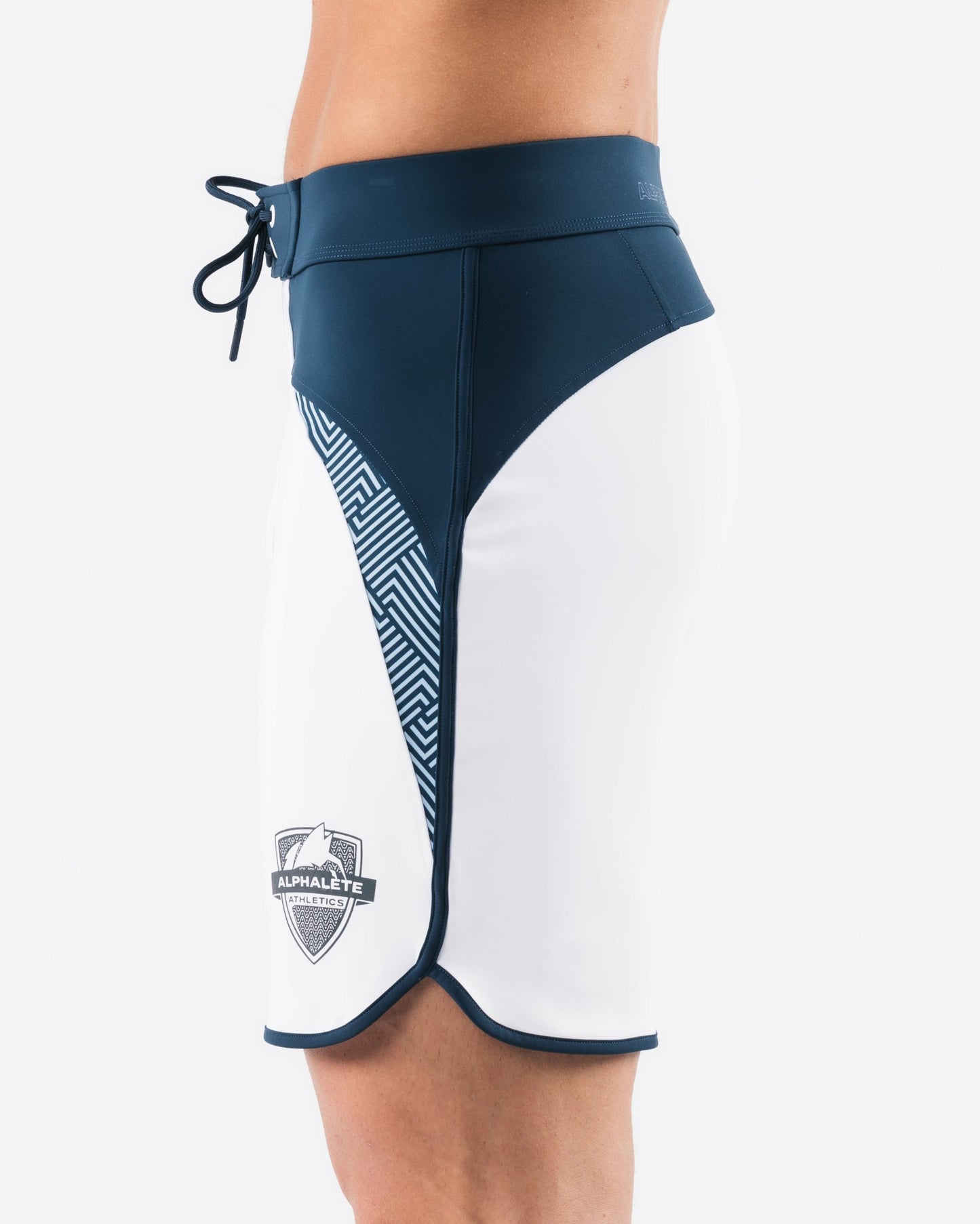 Crescent Boardshort - White Navy - Men's Athletic Shorts | Alphalete