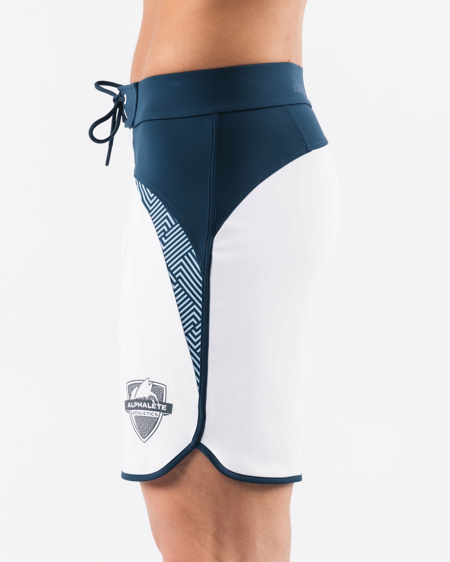 Crescent Boardshort - White Navy - Men's Athletic Shorts | Alphalete