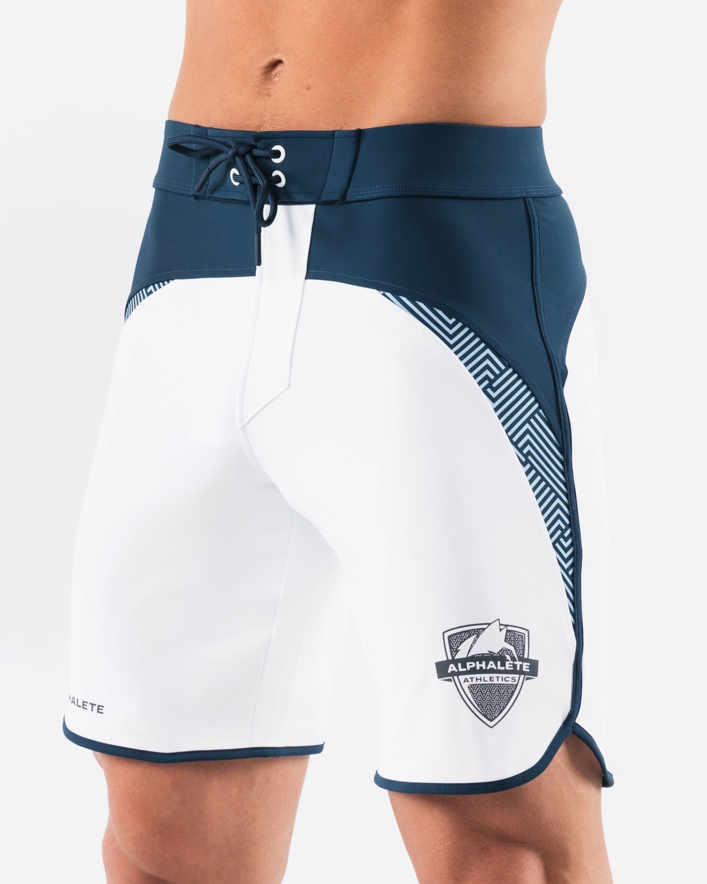 Crescent Boardshort - White Navy - Men's Athletic Shorts | Alphalete