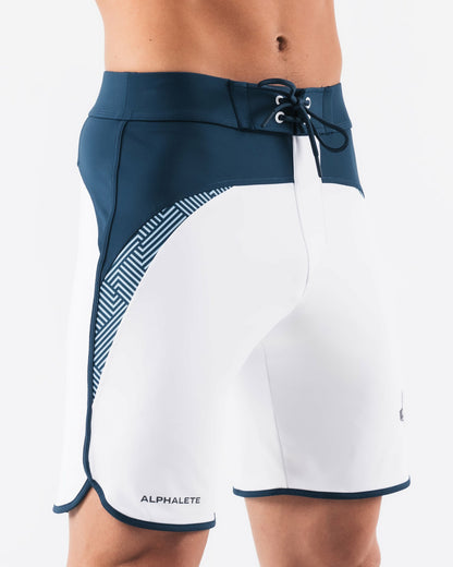 Crescent Boardshort - White Navy - Men's Athletic Shorts | Alphalete